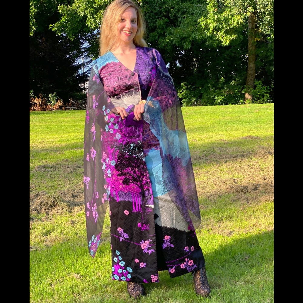 1970s Silk HANAE MORI Dress Scarf Bergdorf Goodman Boutique NYC Cherry Blossoms